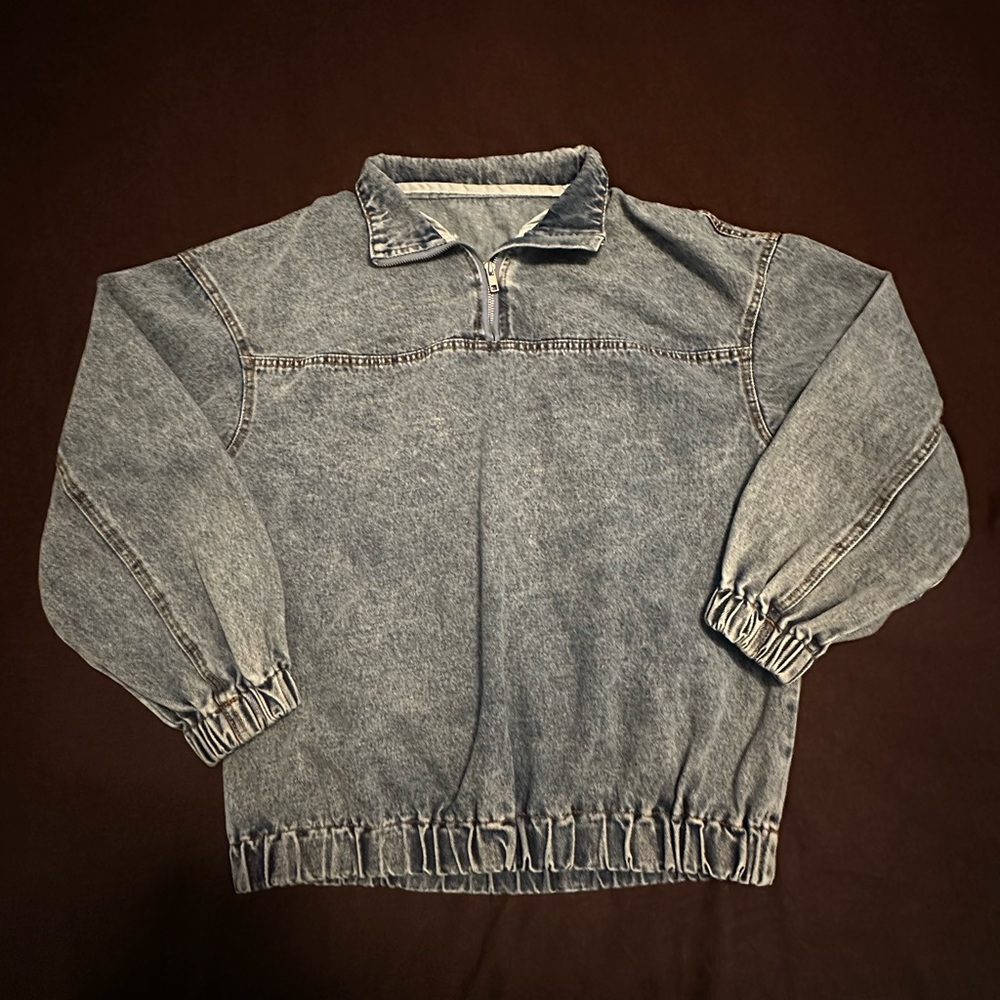SHEIN Blue Quarter Zip Denim Jacket